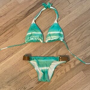 Vix Green white and Brown Bikini Set